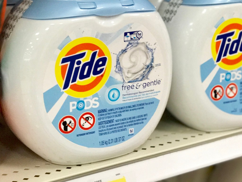 containers of Tide Pods on store shelf