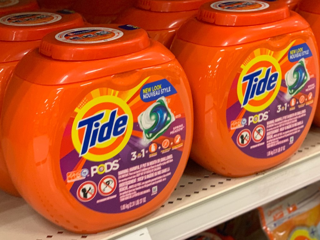 containers of Tide Pods on store shelf