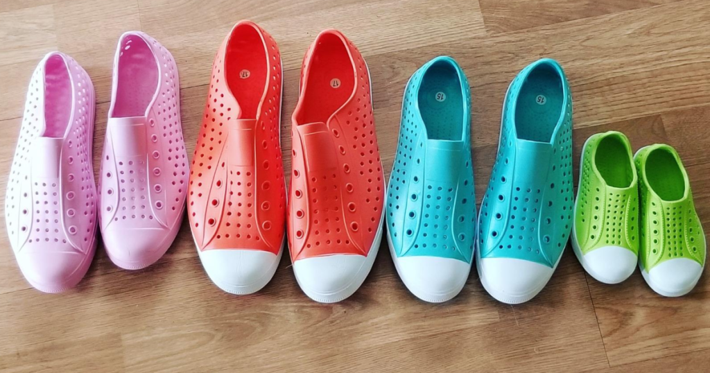 colorful water shoes for the entire family