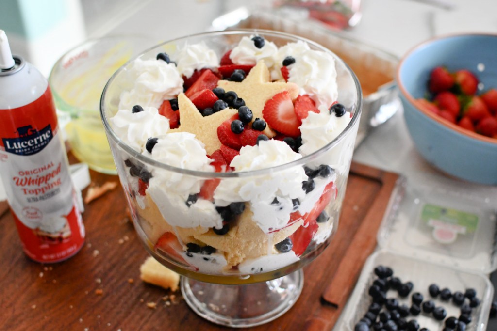 4th of july trifle dessert on the counter