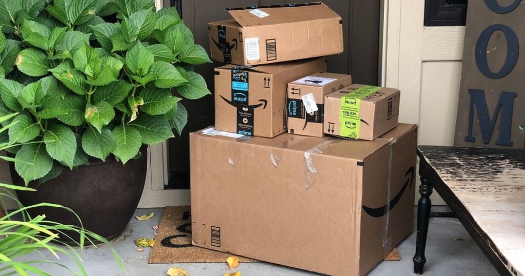 Doorstep with Amazon boxes