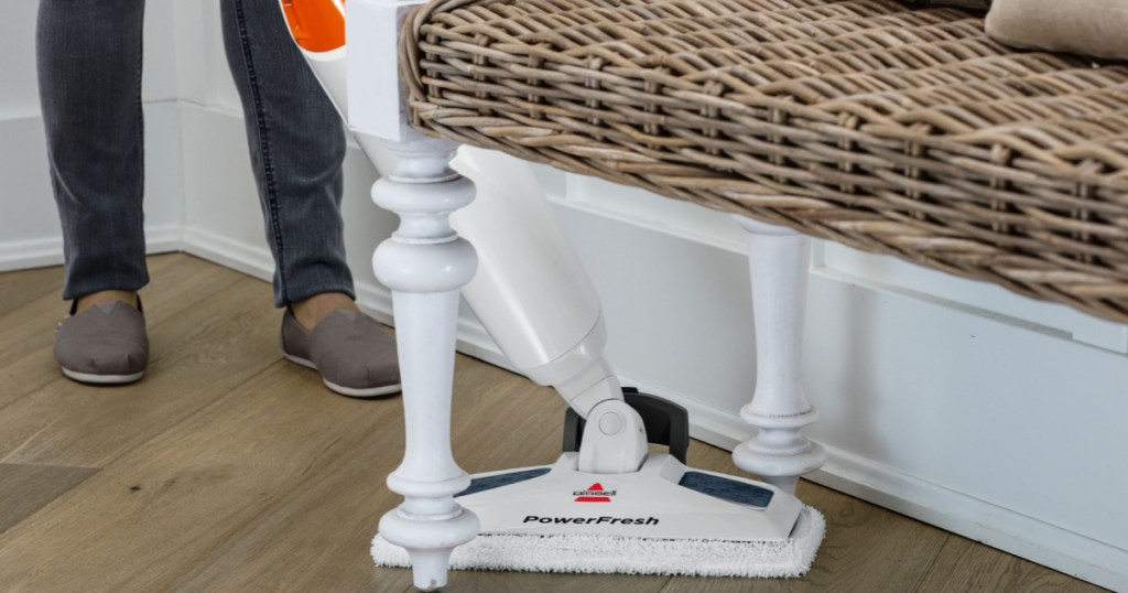 bissell steam mop under a table 