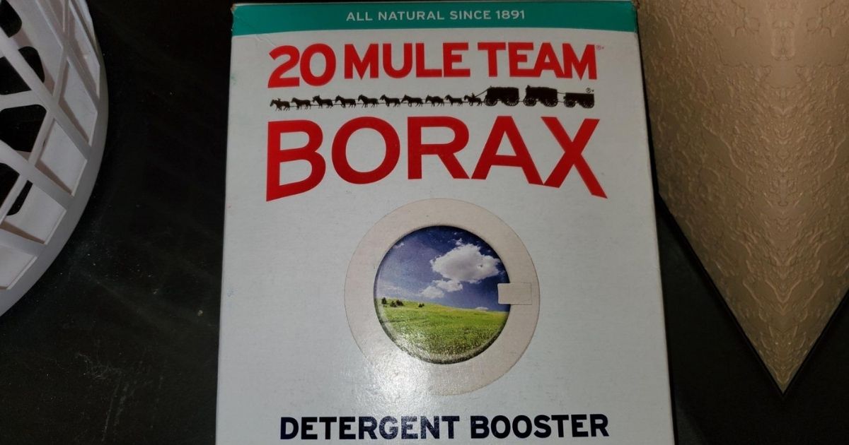 box of borax next to a laundry basket