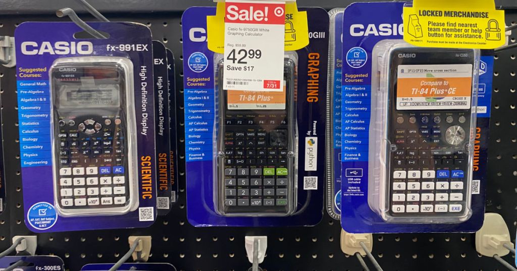 three calculators on rack 