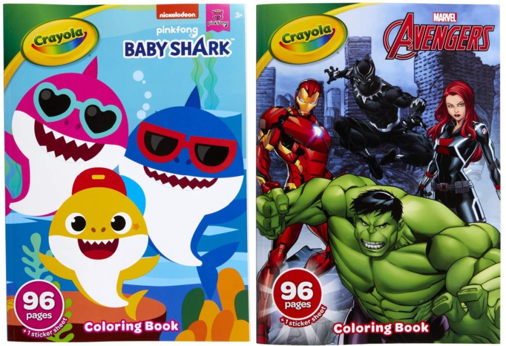 baby shark and marvel avengers crayola coloring books