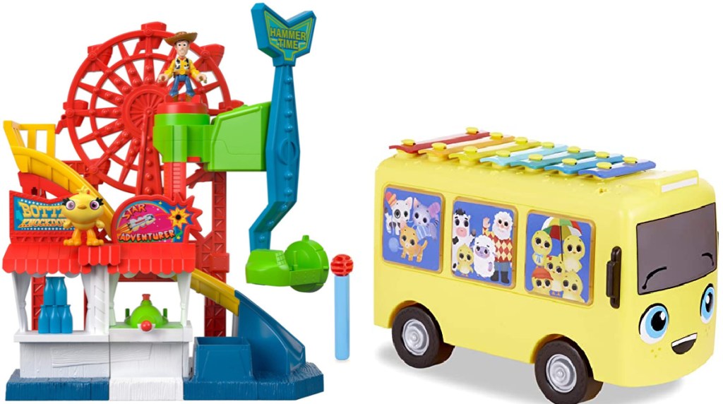 Fisher-Price Disney Pixar Toy Story 4 Carnival Playset and Little Tikes Baby Bum 3-in-1 Music Bus with Songs, Xylophone, and Push Vehicle