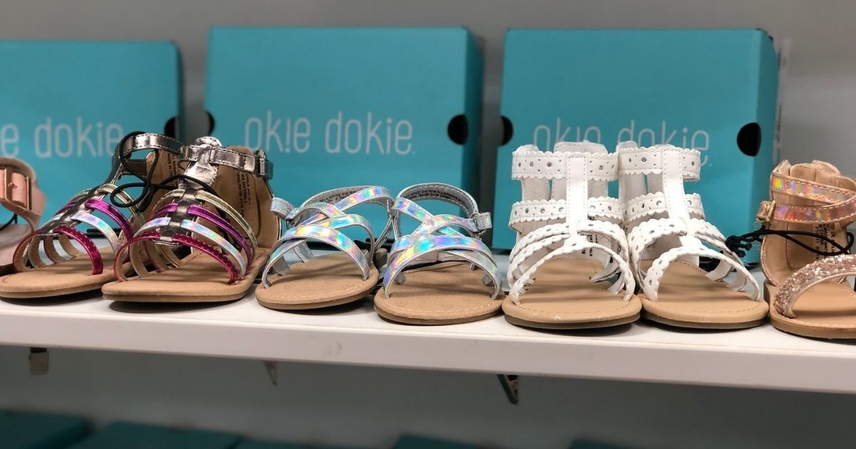 girls sandals with okie dokie boxes in back