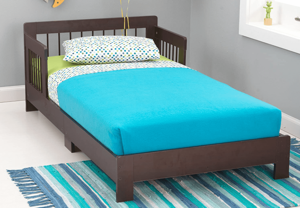 kids bed with blue bedding