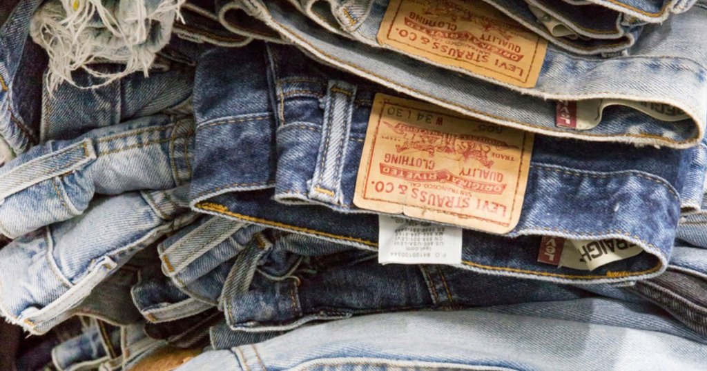 stack of levi's jeans