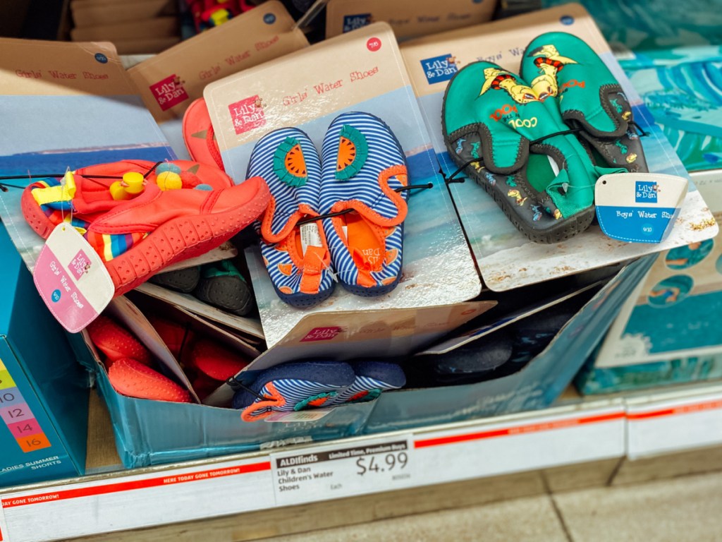 Kids water shoes on display in-store