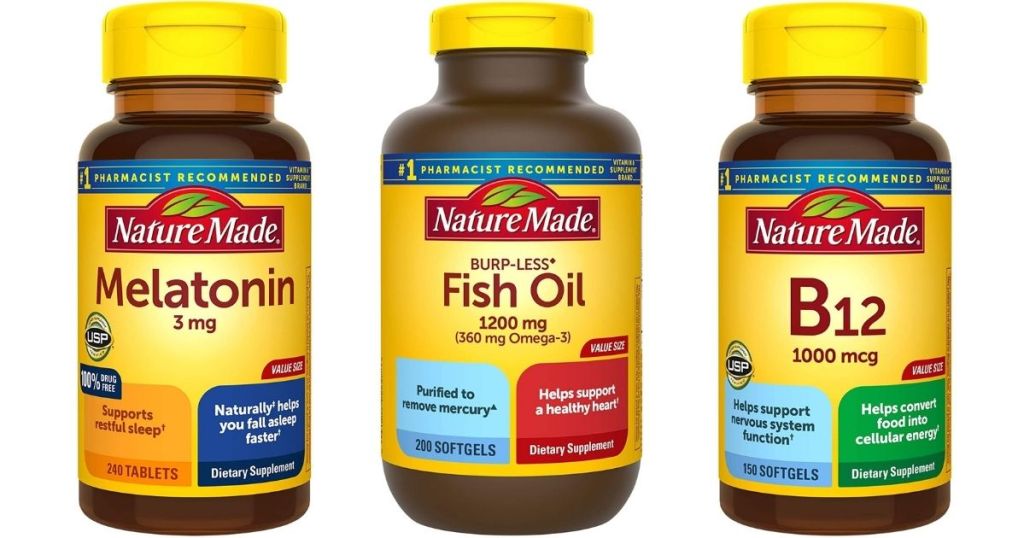 three bottles of Nature Made Vitamins