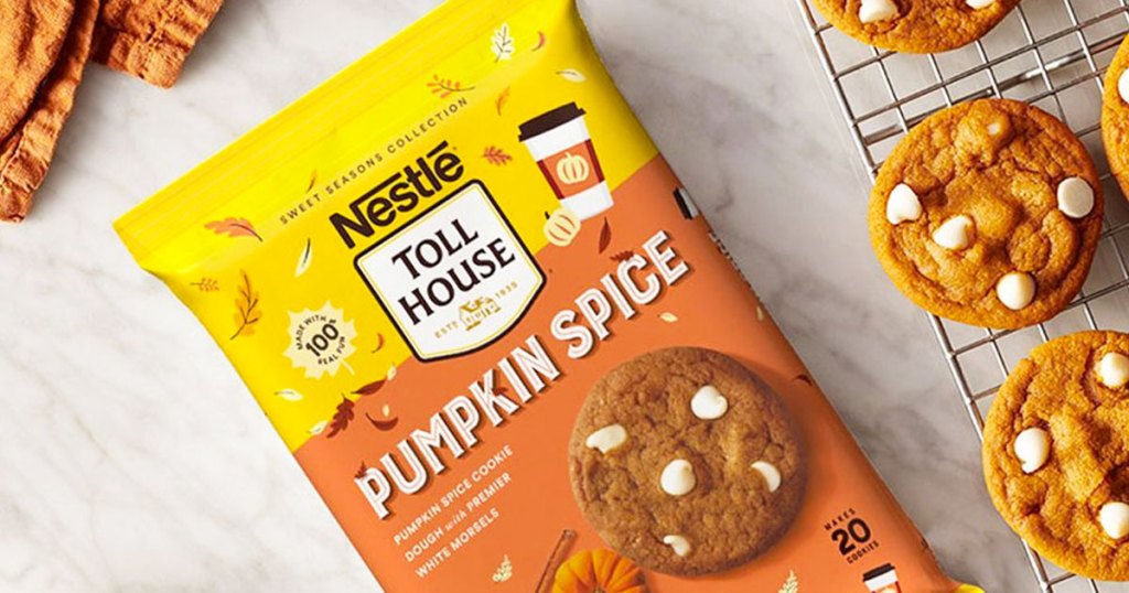 toll house pumpkin spice cookie dough package on counter