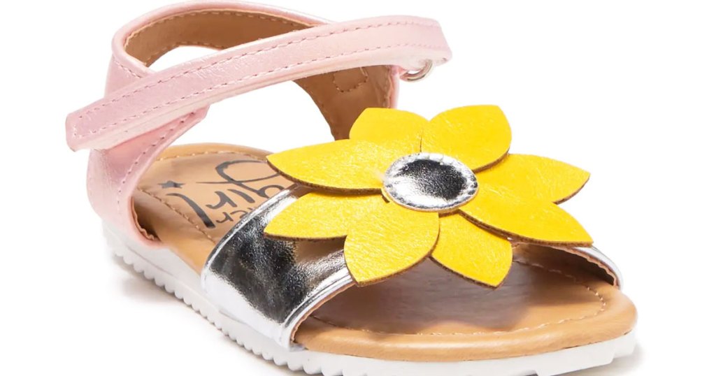 girls pink sandals with yellow sunflower