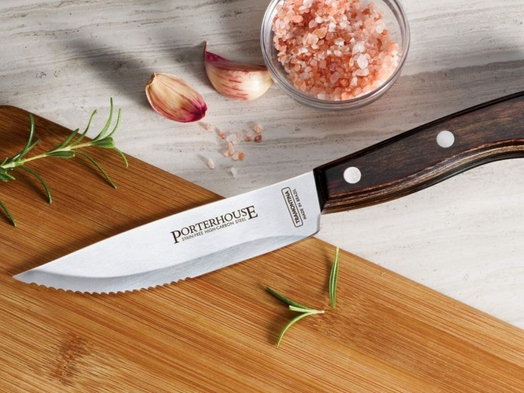 Porterhouse knife on cutting board