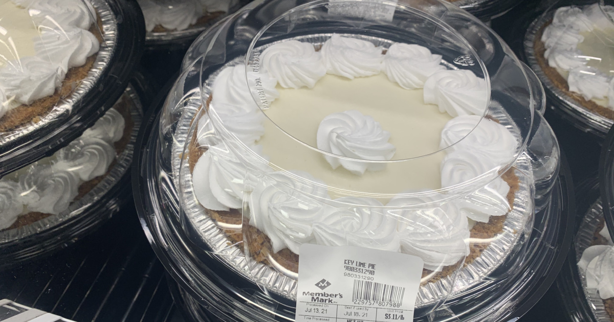 large key lime pie in refrigerator section