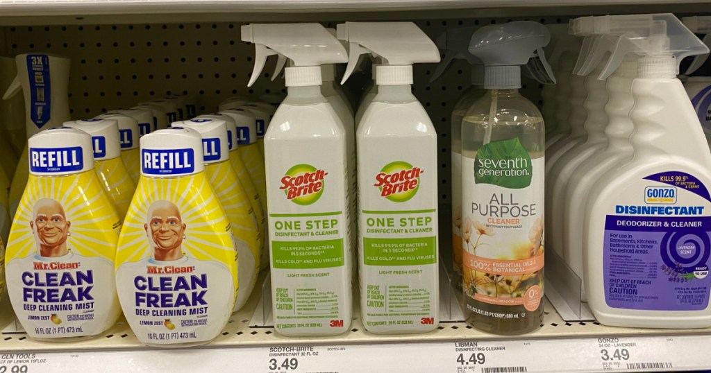 multiple scotch brite spray cleaners on target store shelf