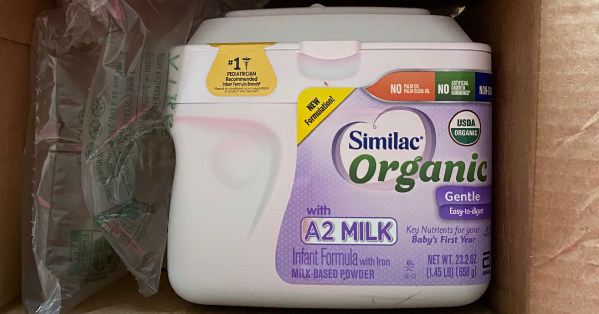 large canister of organic baby formula