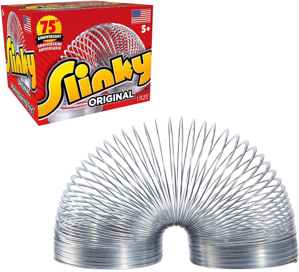 The Slinky in and out of packaging
