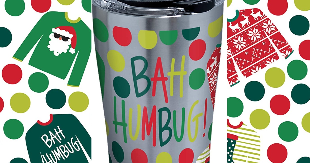 Ugly sweater tervis tumbler with ugly sweater images beside it