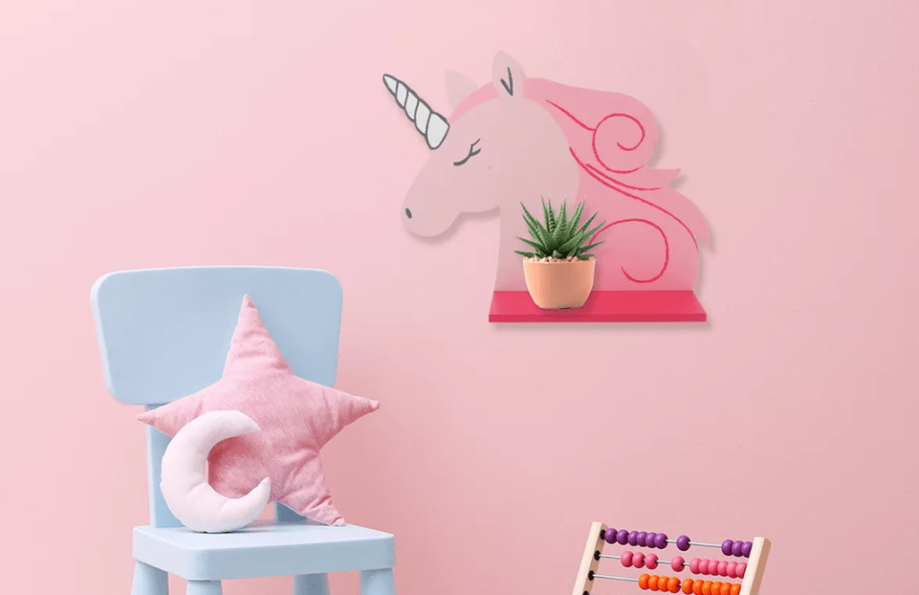 unicorn shelf with a plant on it