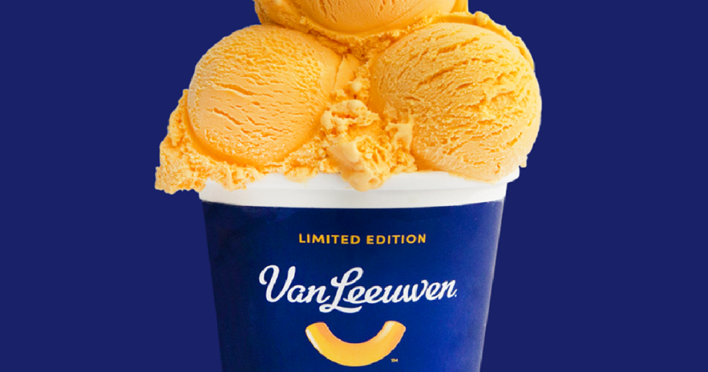 orange ice cream in a blue container