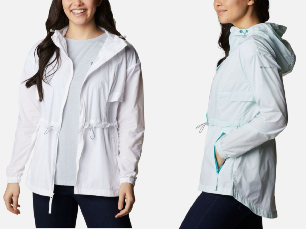 2 women showing jacket from different views