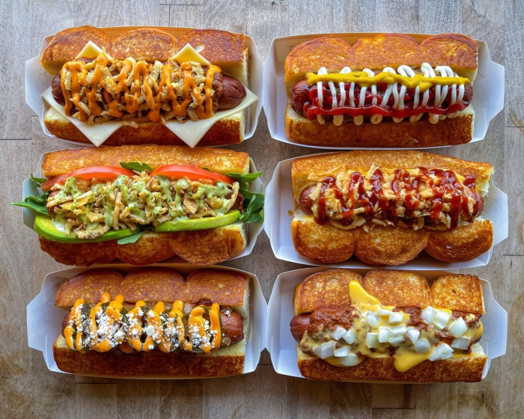 6 loaded hot dogs