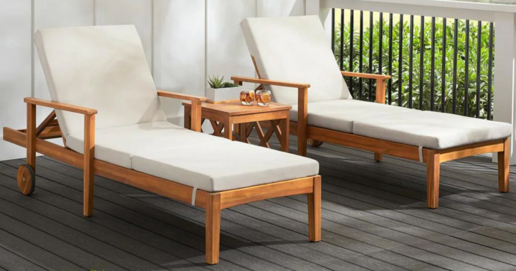 two farmhouse chaise lounge chairs