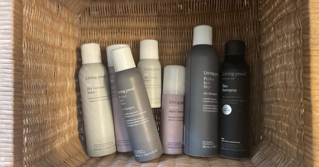 Living Proof hair products in basket