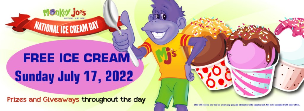 monkey joes national ice cream day 2022