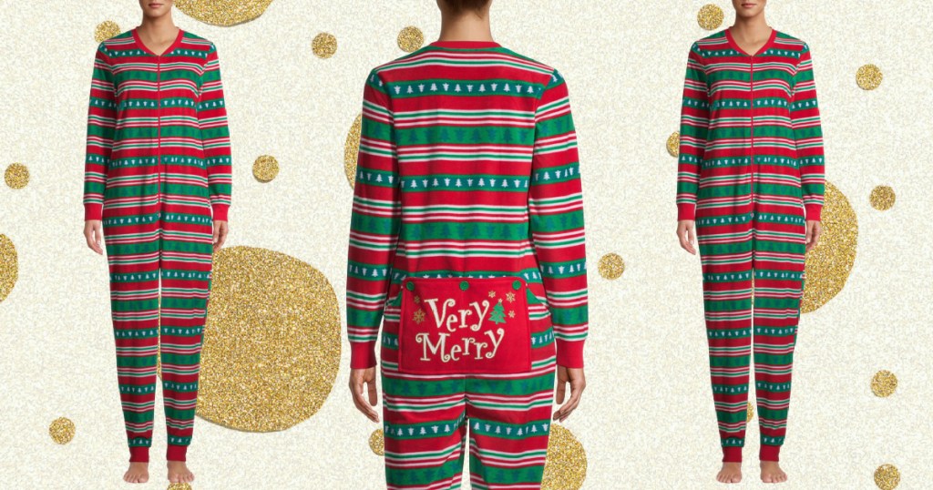 front and back view of Very Merry Union Onesie