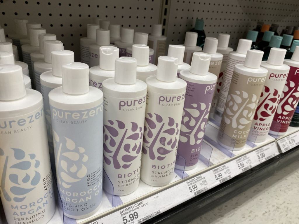 row of purezero hair care at Target