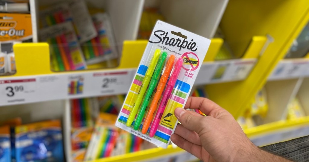 holding package of Sharpie highlighters