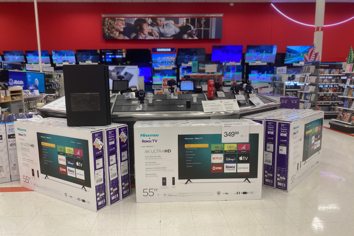 electronics section at Target with new TVs