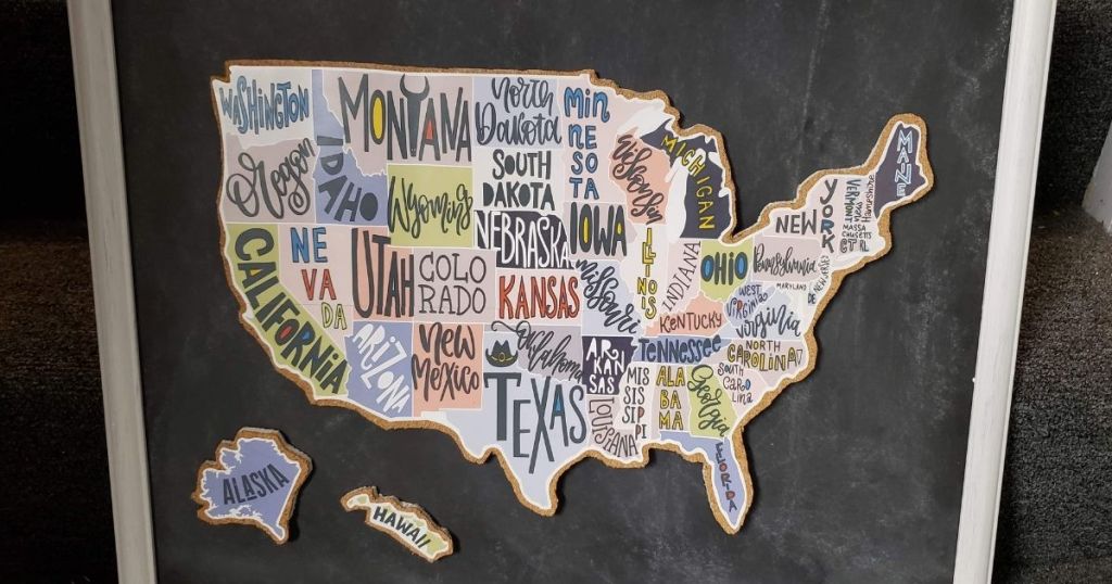 cork board framed state map