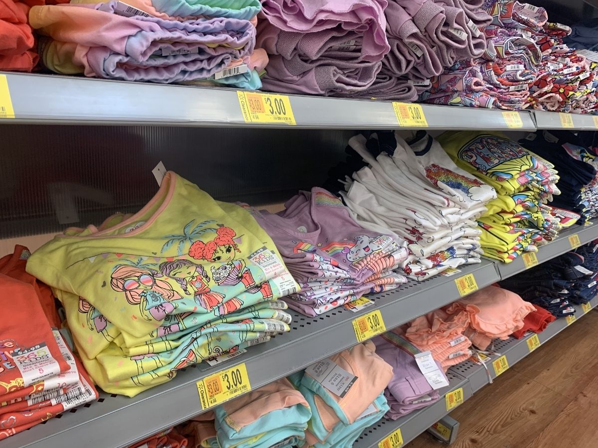 girls graphic tees on clearance on store shelf
