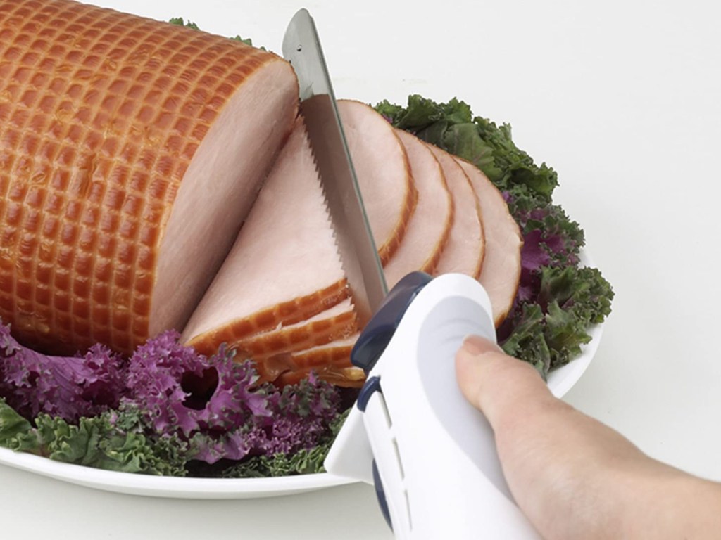 hand holding an electric carving knife