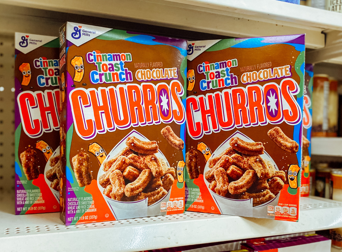 Chocolate churros cereal boxes