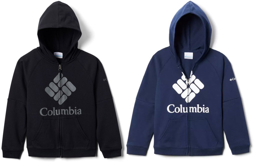 two columbia hoodies in black and navy