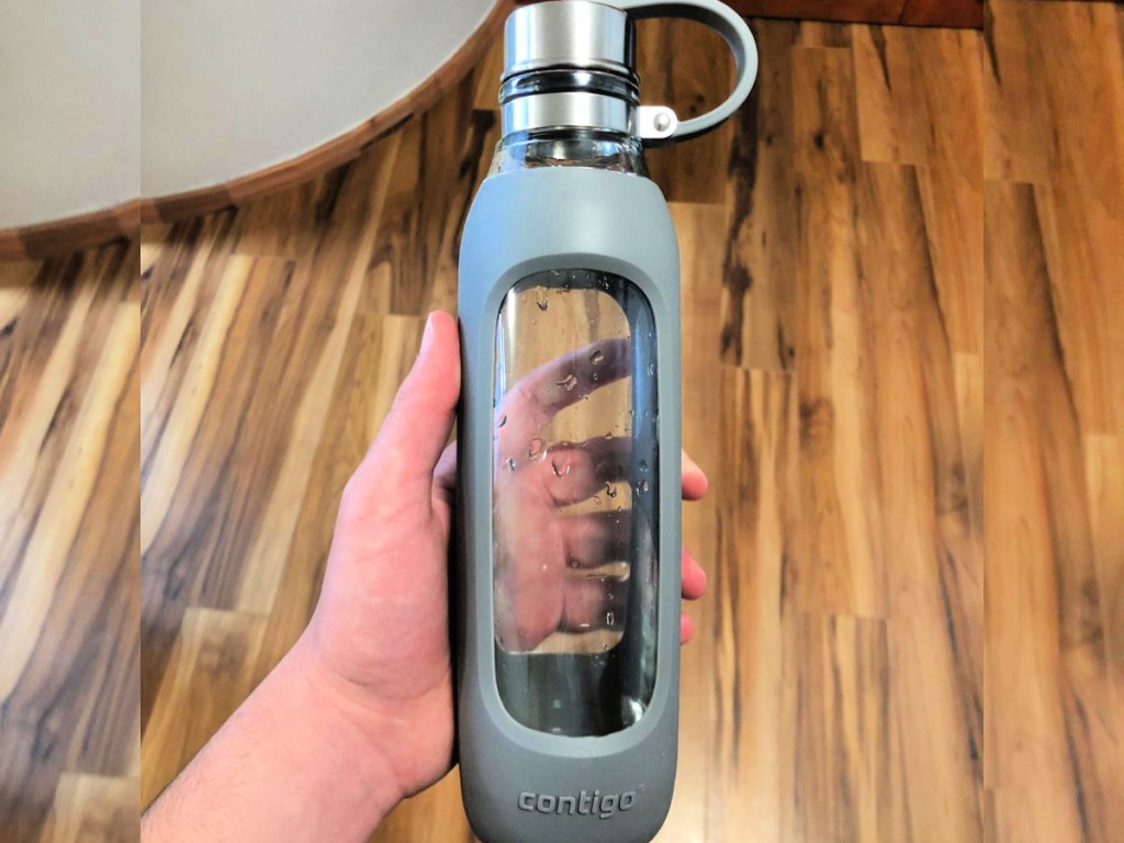 Contigo Purity 20oz Glass Water Bottle in Smoke with Silicone Tether