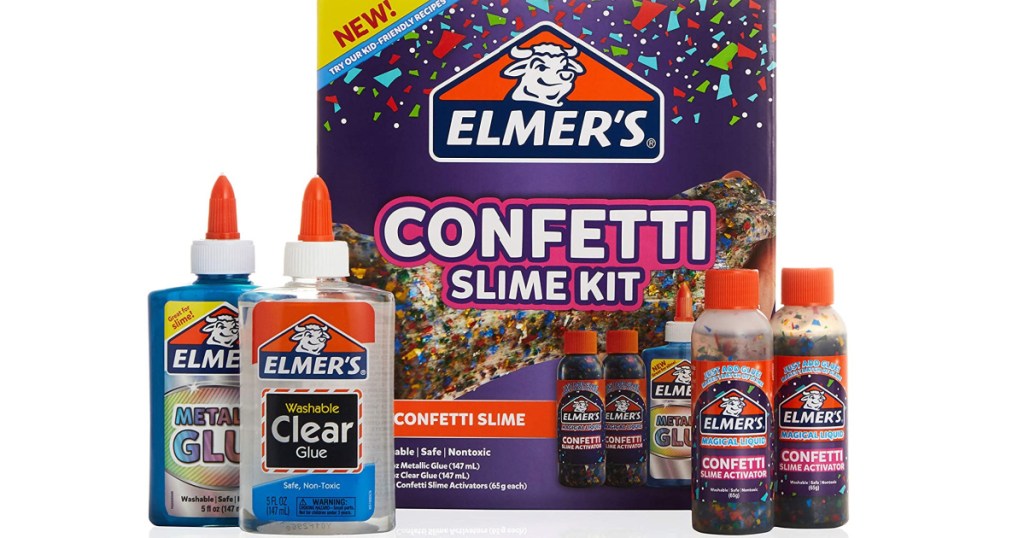 Box of Elmer’s Confetti Slime Kit with glue and glitter