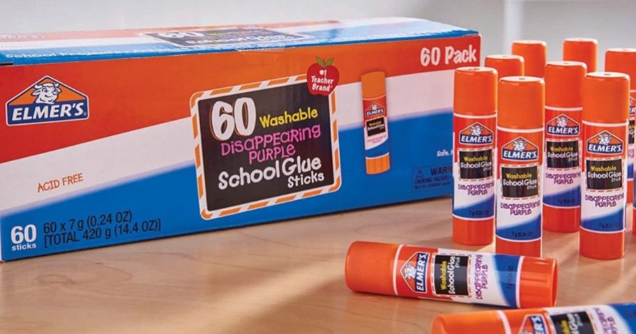 Elmers glue sticks and box on table
