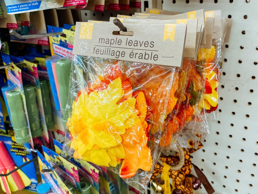 bag of fake fall leaves in store