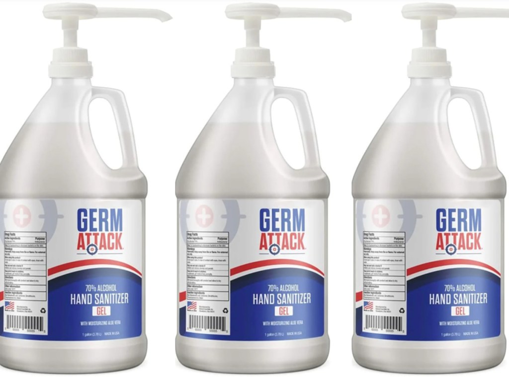 3 bottles of germ attack gallon sanitizer
