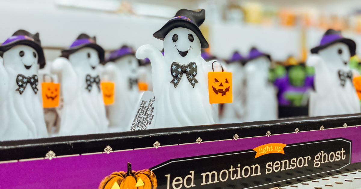 a display of plastic led ghosts at dollar tree