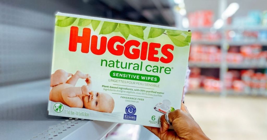 Huggies natural care wipes on store shelf