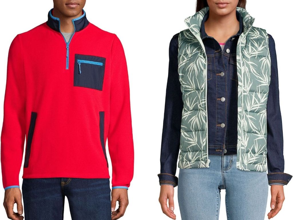 Lands End Men's Fleece jacket and Women's Puffer Vest