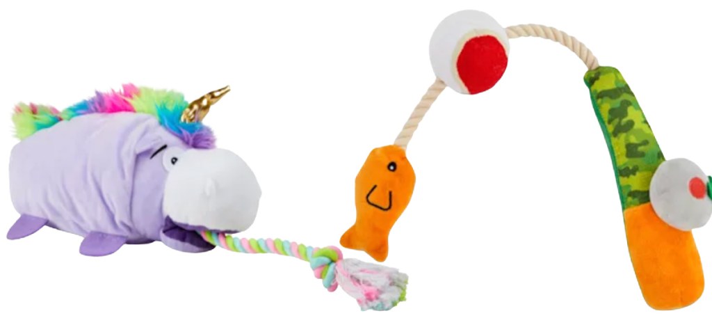 Leaps & Bounds Dog Toys unicorn and fishing pole