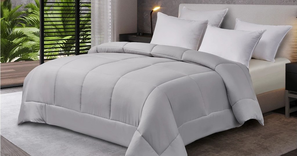 gray comforter on bed from macy's