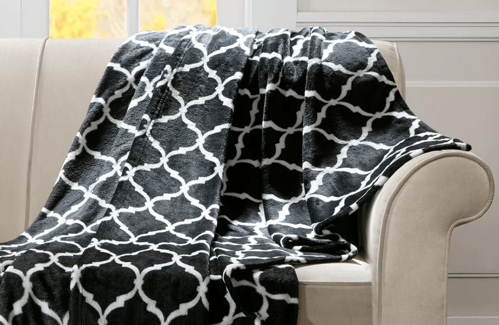 black and white throw blanket on a couch